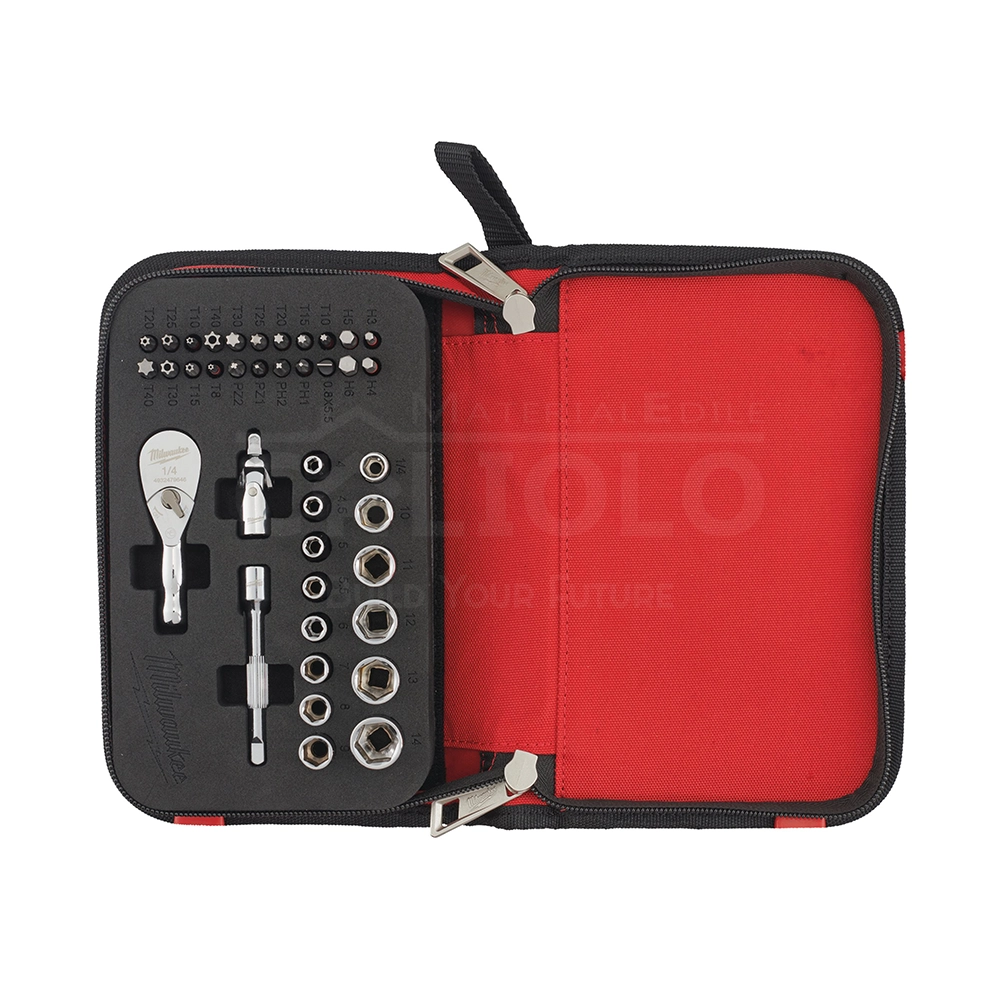 Set di bit, cricchetto compatto e bussole da 1/4''